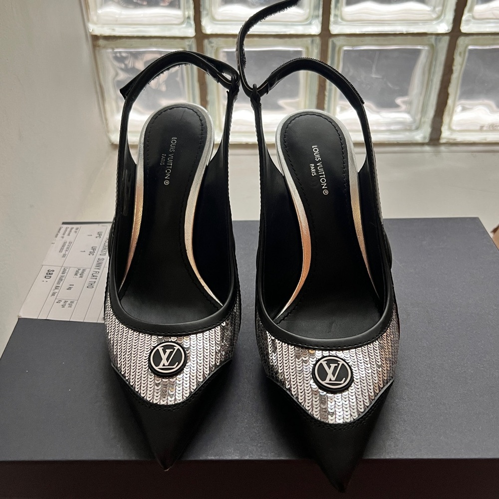 Louis Vuitton Calfskin Sequin Archlight Slingback Pumps 37 Black. Brand New.